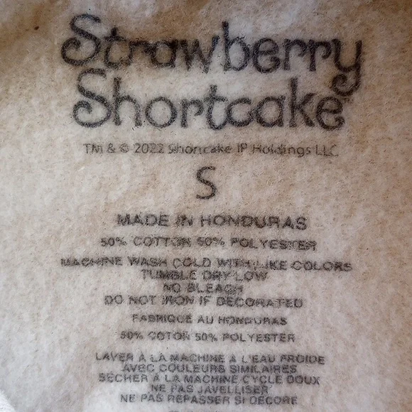 NWOT Strawberry Shortcake Pullover Hoodie Kangaroo Sweatshirt Small Tan - Picture 4 of 6